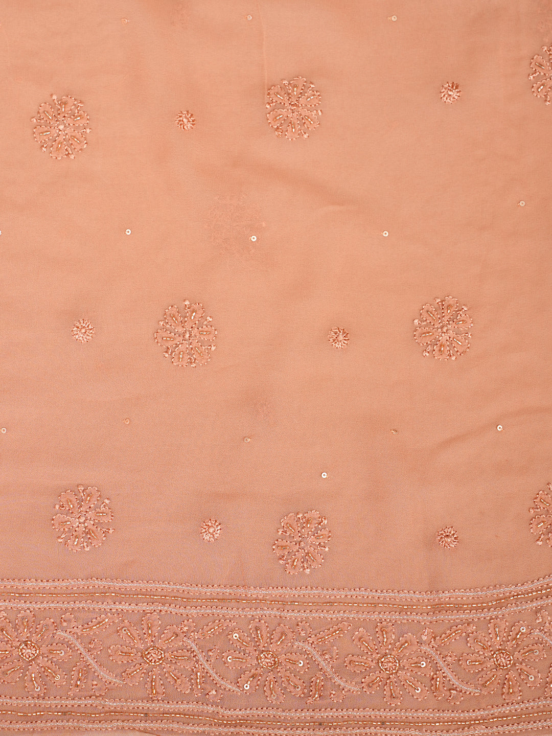 Ada Hand Embroidered Dusty Peach Viscose Georgette Lucknowi Chikankari Unstitched Kurta Dupatta Set With Cutdana Work 01A984097