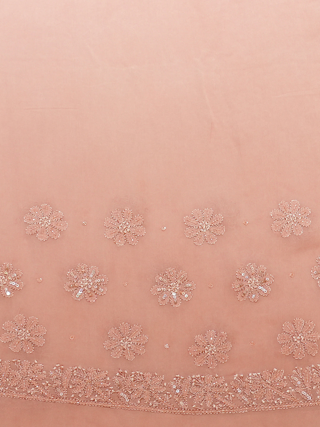 Ada Hand Embroidered Dusty Peach Viscose Georgette Lucknowi Chikankari Saree and Blouse With Cutdana Work 01A951058