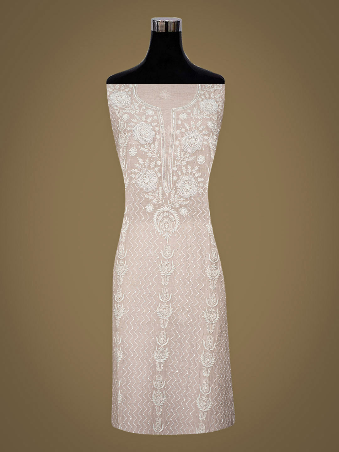 Ada Hand Embroidered Dusty Pink Chanderi Lucknowi Chikankari Semi-stitched Kurta Dupatta Set With Cutdana Work 07A500800