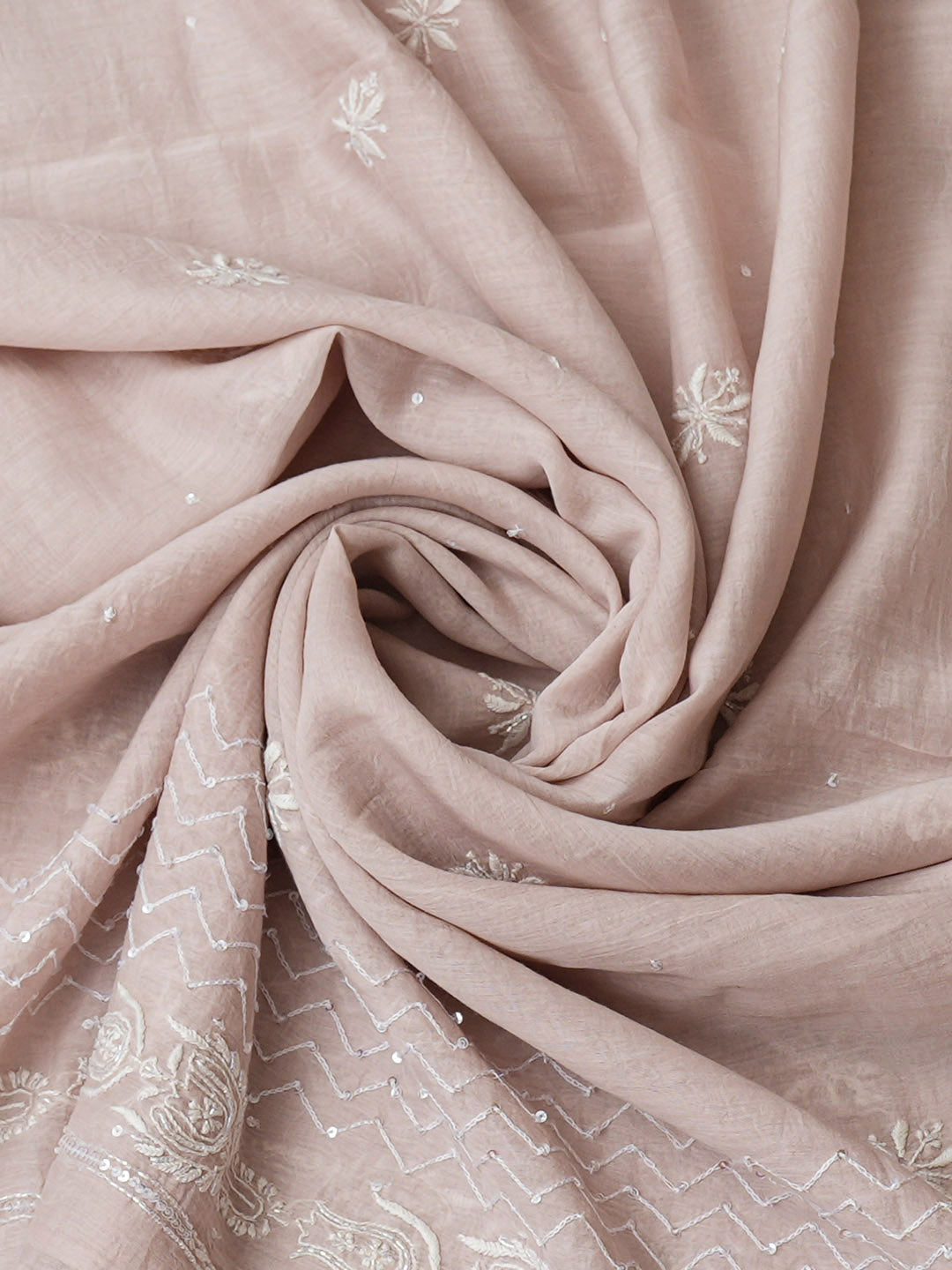 Ada Hand Embroidered Dusty Pink Chanderi Lucknowi Chikankari Semi-stitched Kurta Dupatta Set With Cutdana Work 07A500800