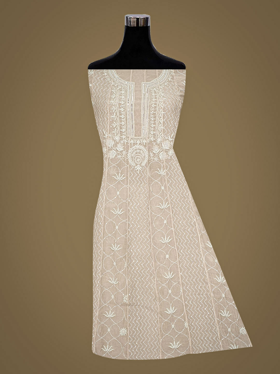 Ada Hand Embroidered Dusty Pink Chanderi Lucknowi Chikankari Semi-Stitched Kurta Dupatta Set With Cutdana Work 07A501583