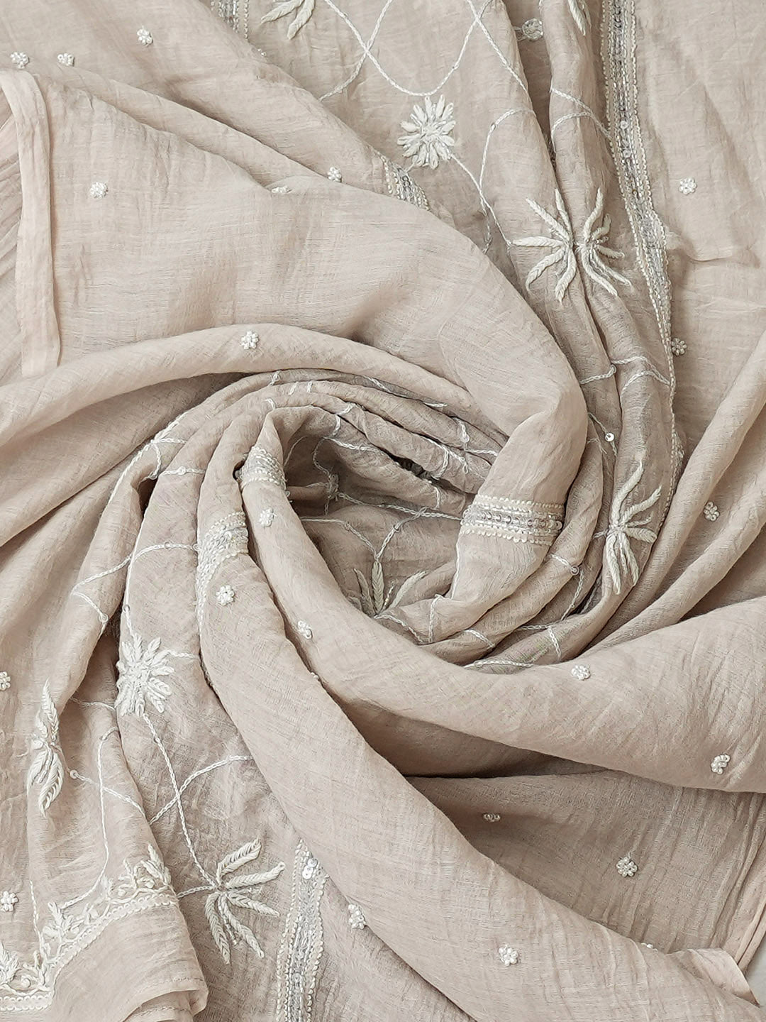 Ada Hand Embroidered Dusty Pink Chanderi Lucknowi Chikankari Semi-Stitched Kurta Dupatta Set With Cutdana Work 07A501583