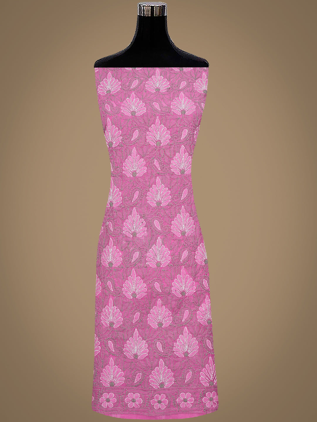 Ada Hand Embroidered Dusty Pink Chanderi Lucknowi Chikankari Unstitched Kurta Dupatta Set 01A920964