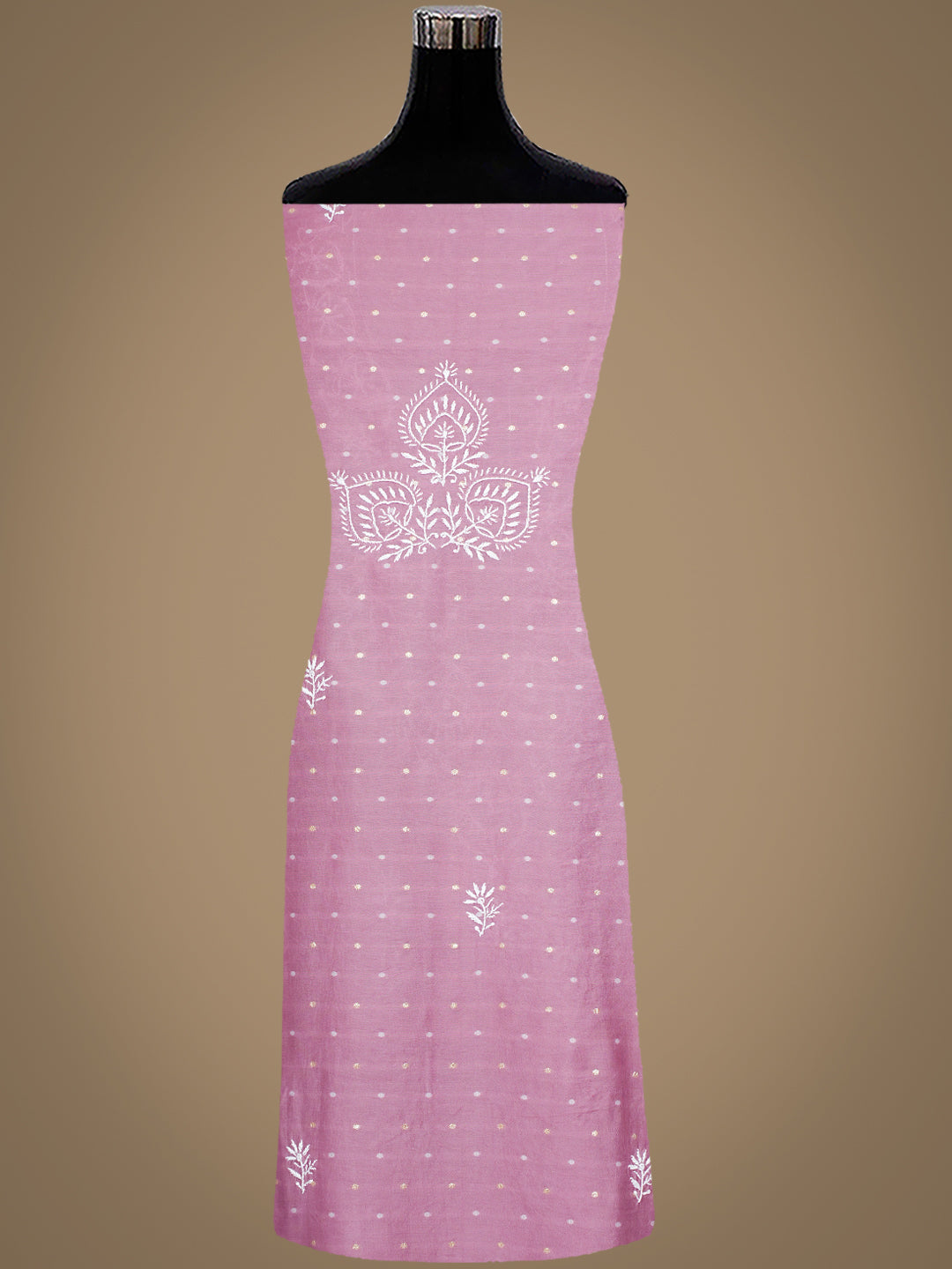 Ada Hand Embroidered Dusty Pink Chanderi Lucknowi Chikankari Unstitched Suit Piece 01A989938