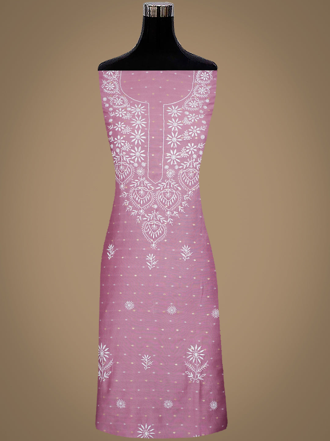Ada Hand Embroidered Dusty Pink Chanderi Lucknowi Chikankari Unstitched Suit Piece 01A989938