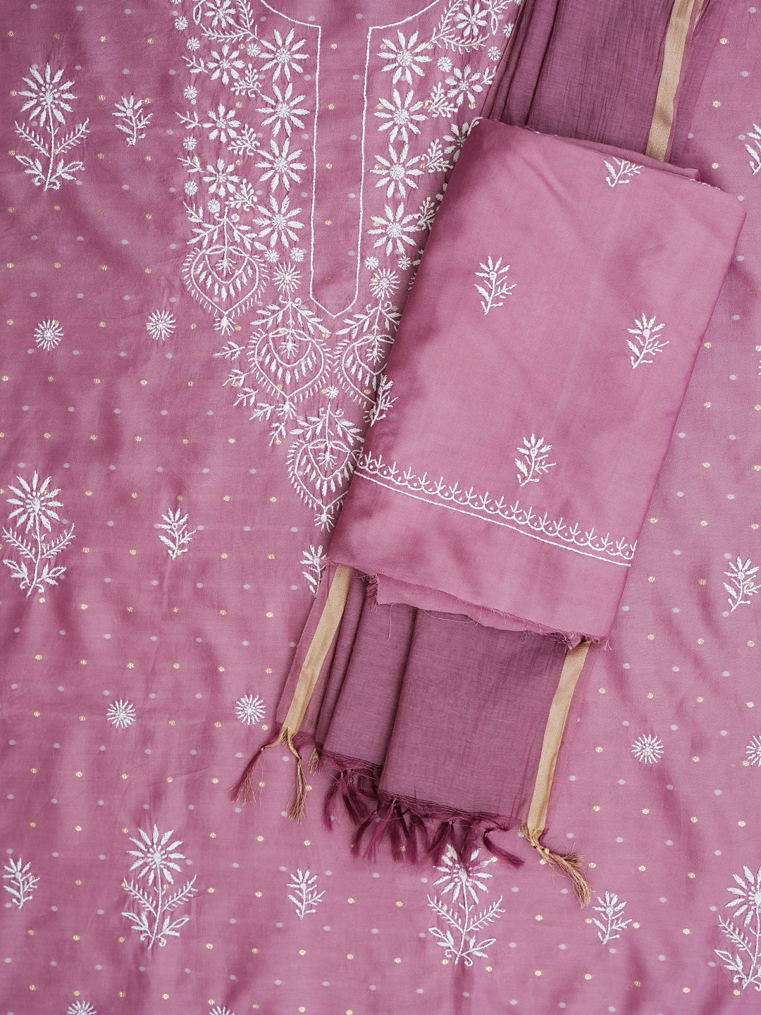 Ada Hand Embroidered Dusty Pink Chanderi Lucknowi Chikankari Unstitched Suit Piece 01A989938