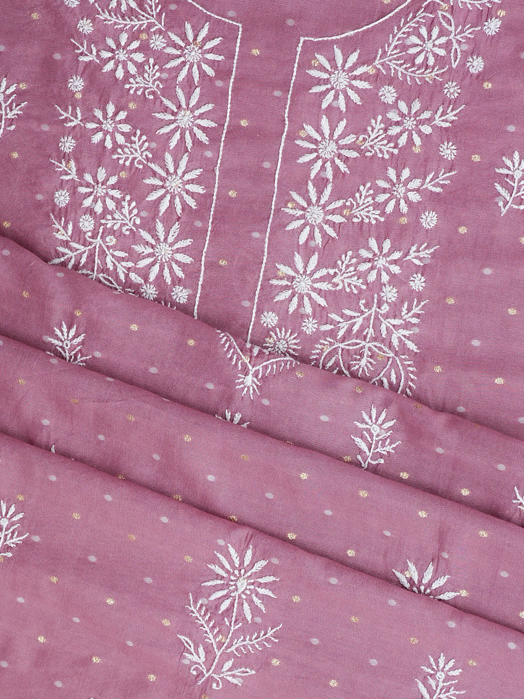 Ada Hand Embroidered Dusty Pink Chanderi Lucknowi Chikankari Unstitched Suit Piece 01A989938