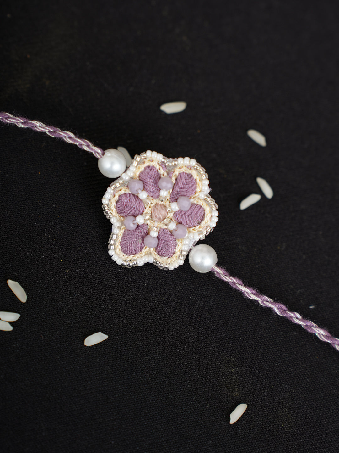 Ada Hand Embroidered Dusty Pink Chanderi Raksha Sutra Rakhi With Cutdana Work_2