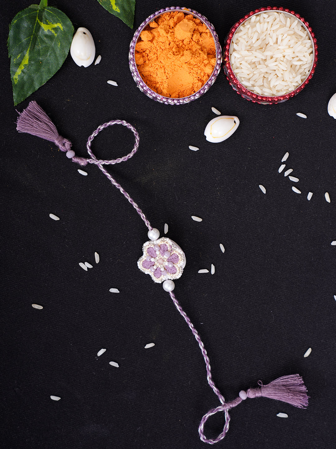 Ada Hand Embroidered Dusty Pink Chanderi Raksha Sutra Rakhi With Cutdana Work_1