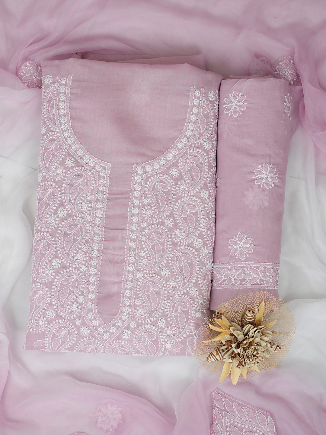 Ada Hand Embroidered Dusty Pink Cotton Lucknowi Chikankari Unstitched Suit Piece With Chiffon Dupatta 01A1021197_1