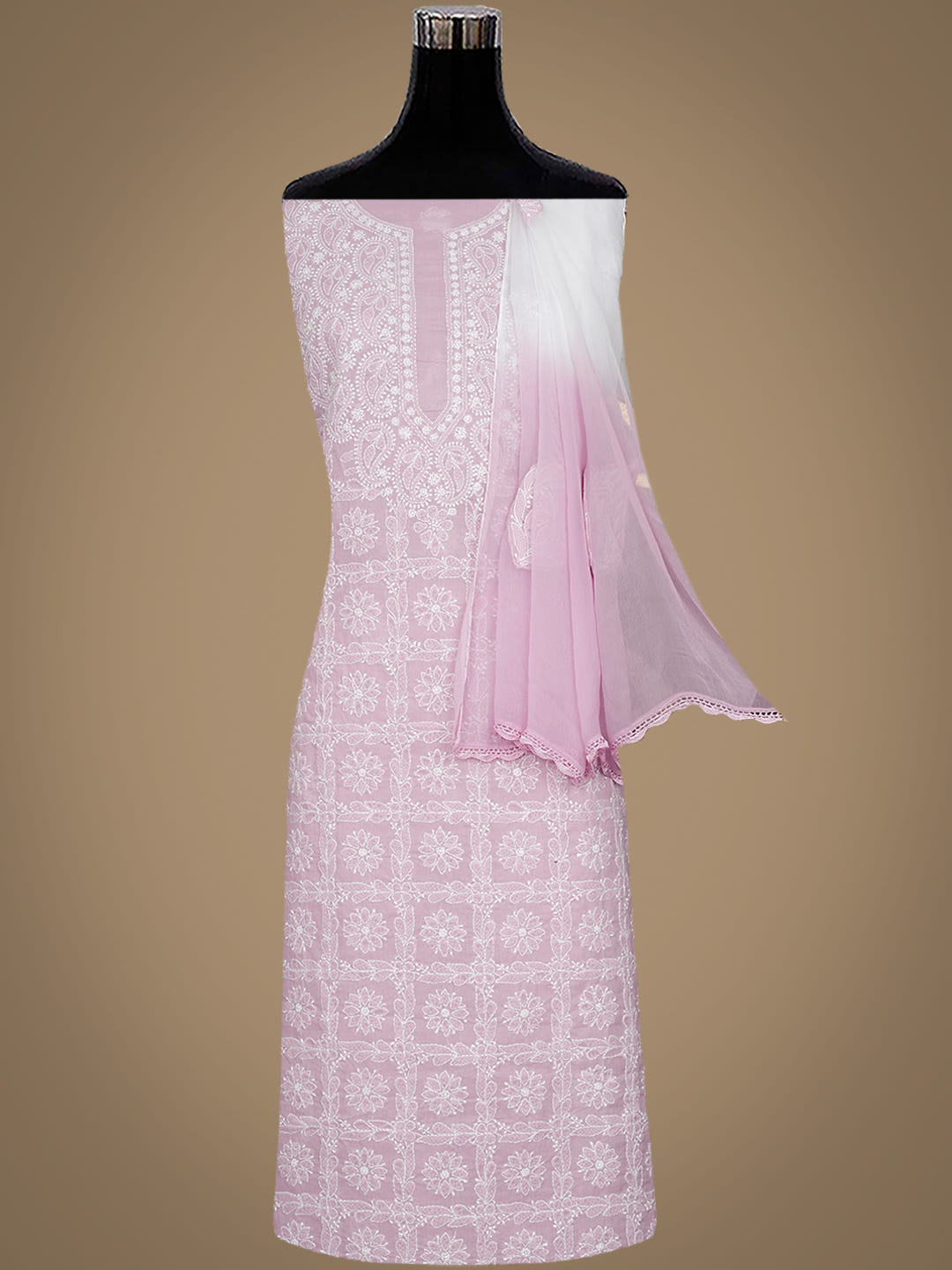 Ada Hand Embroidered Dusty Pink Cotton Lucknowi Chikankari Unstitched Suit Piece With Chiffon Dupatta 01A1021197_5