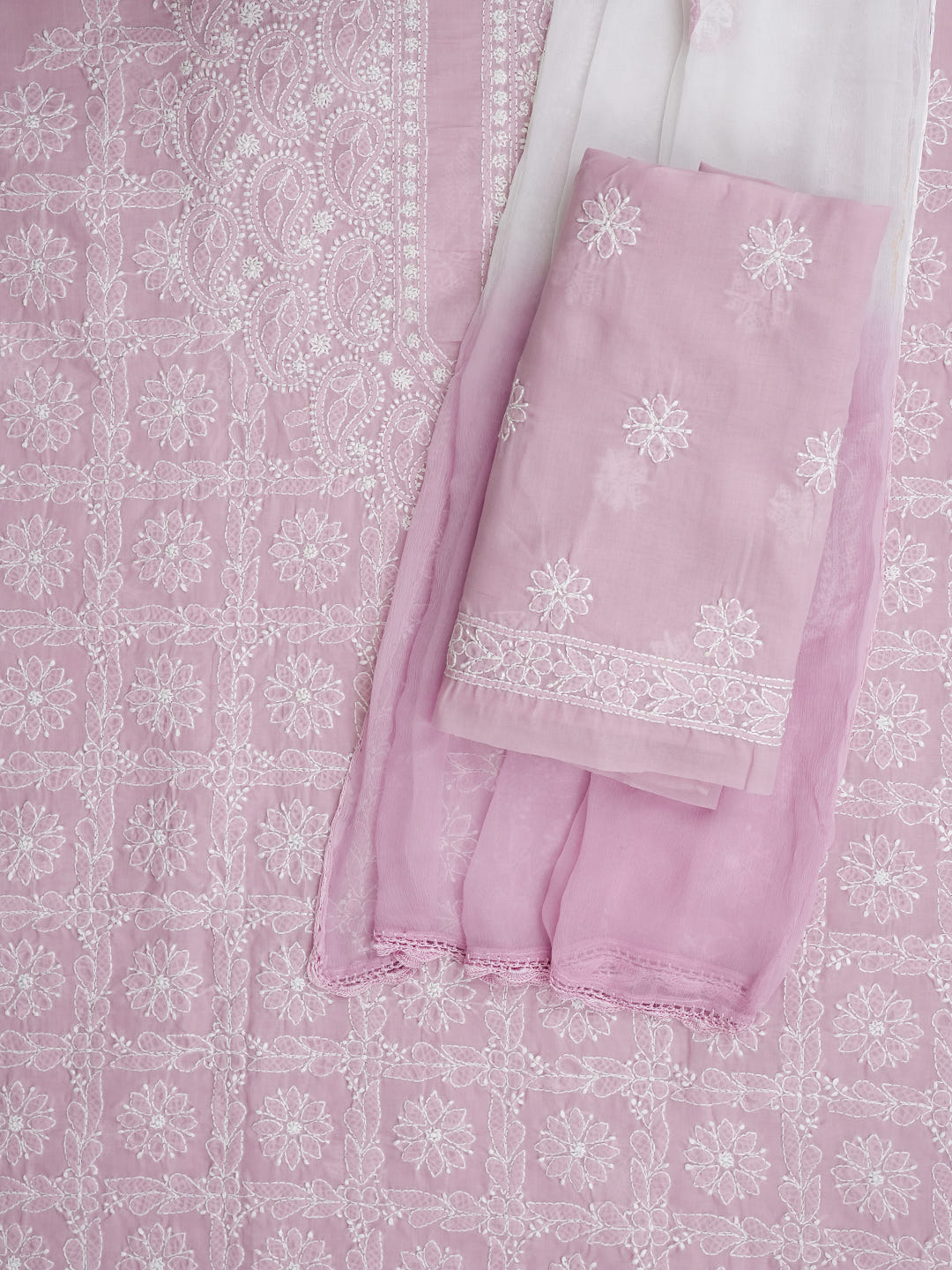 Ada Hand Embroidered Dusty Pink Cotton Lucknowi Chikankari Unstitched Suit Piece With Chiffon Dupatta 01A1021197_7