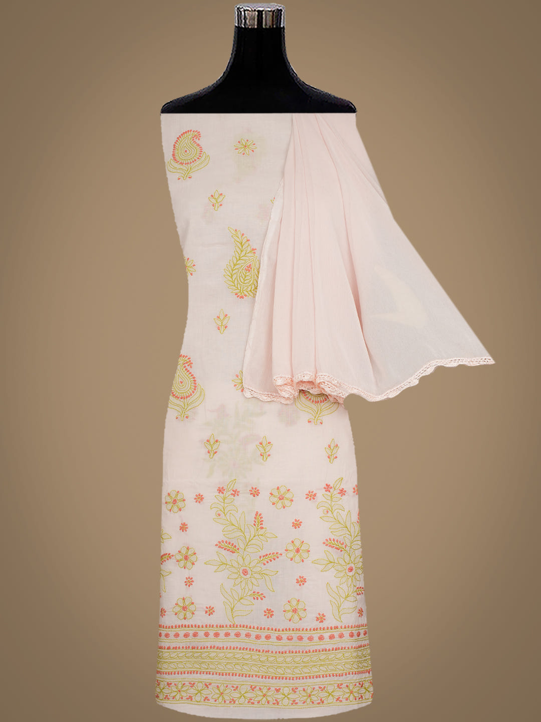 Ada Hand Embroidered Dusty Pink Cotton Lucknowi Chikankari Unstitched Suit Piece With Chiffon Dupatta 01A1025727_3