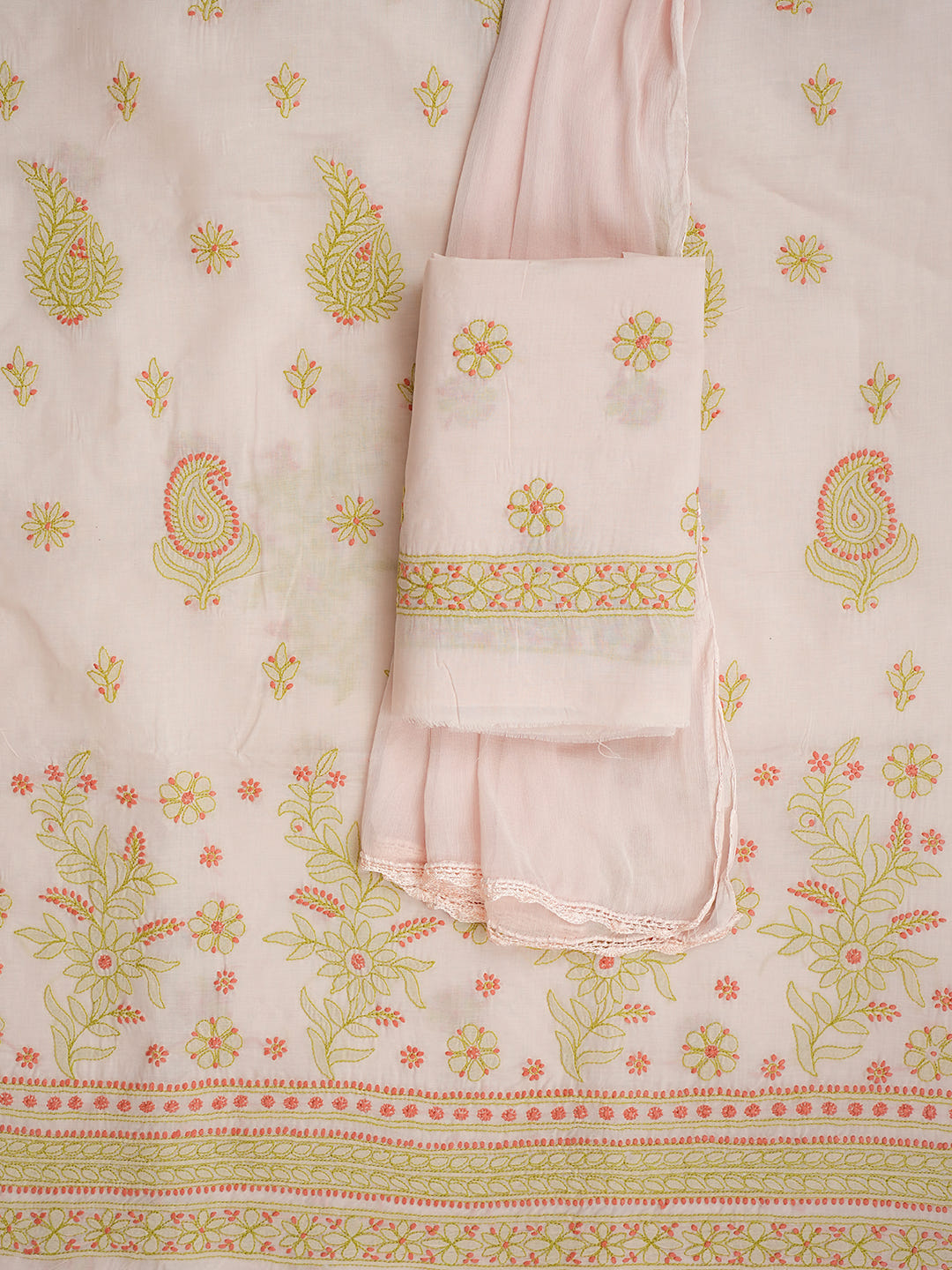Ada Hand Embroidered Dusty Pink Cotton Lucknowi Chikankari Unstitched Suit Piece With Chiffon Dupatta 01A1025727_5