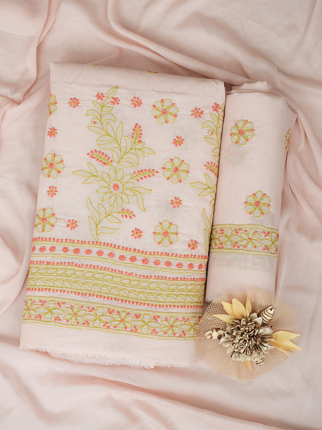 Ada Hand Embroidered Dusty Pink Cotton Lucknowi Chikankari Unstitched Suit Piece With Chiffon Dupatta 01A1025727_1