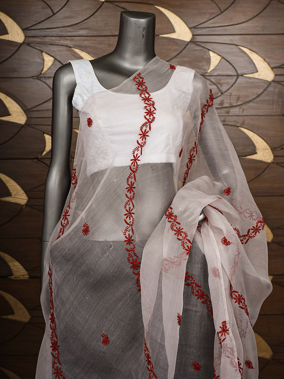 Ada Hand Embroidered Dusty Pink Organza Lucknowi Chikankari Dupatta 07A501207
