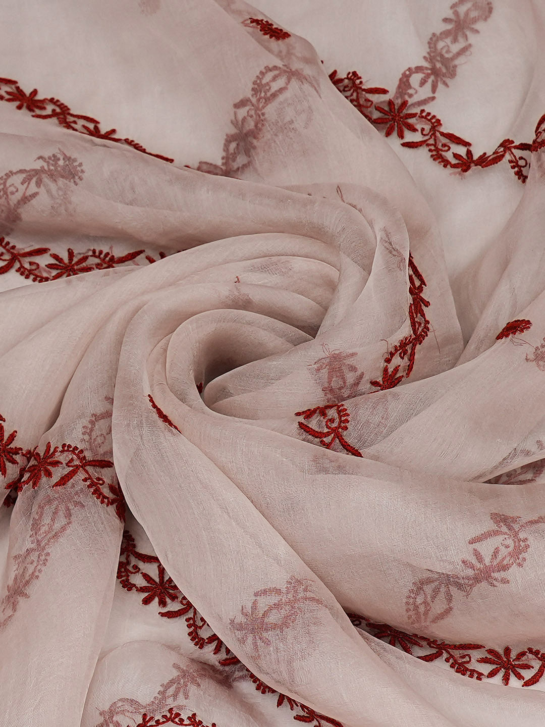 Ada Hand Embroidered Dusty Pink Organza Lucknowi Chikankari Dupatta 07A501207