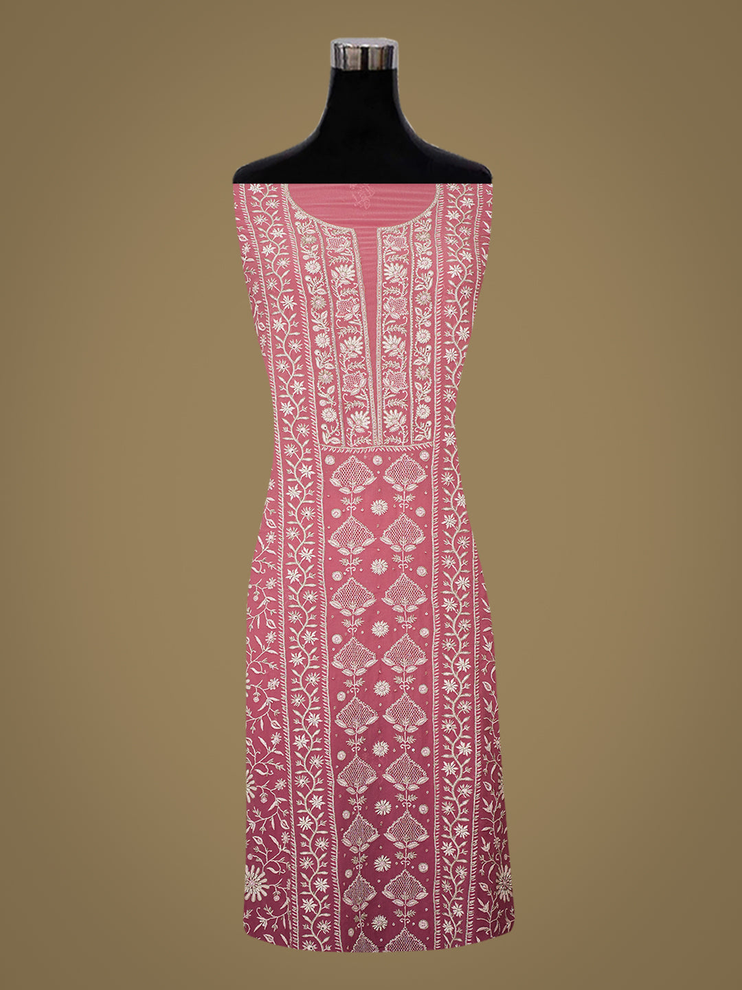 Ada Hand Embroidered Dusty Pink Pure Georgette Lucknowi Chikankari Unstitched Kurta Dupatta Set With Cutdana Work 01A902061