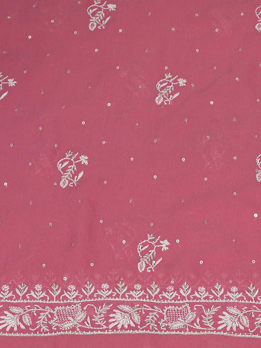 Ada Hand Embroidered Dusty Pink Pure Georgette Lucknowi Chikankari Unstitched Kurta Dupatta Set With Cutdana Work 01A902061
