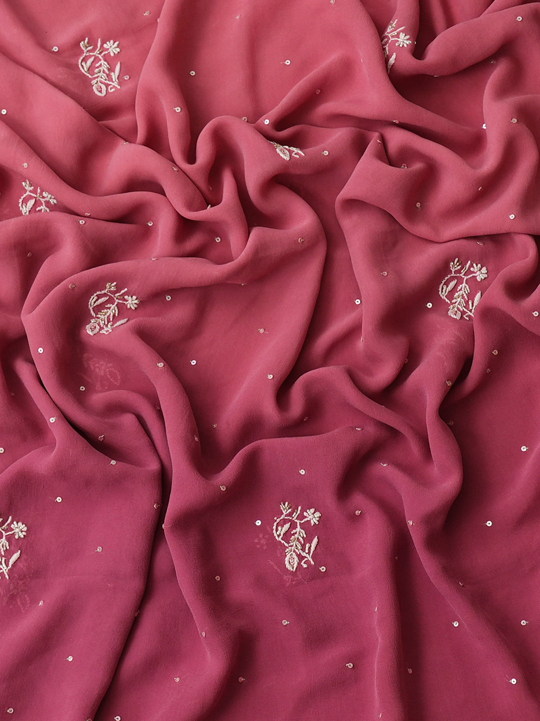 Ada Hand Embroidered Dusty Pink Pure Georgette Lucknowi Chikankari Unstitched Kurta Dupatta Set With Cutdana Work 01A902061
