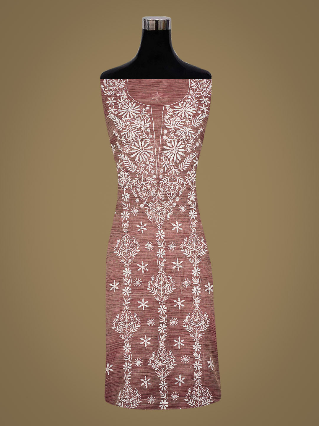 Ada Hand Embroidered Dusty Pink Tissue Lucknowi Chikankari Unstitched Kurta Dupatta Set 01A991631