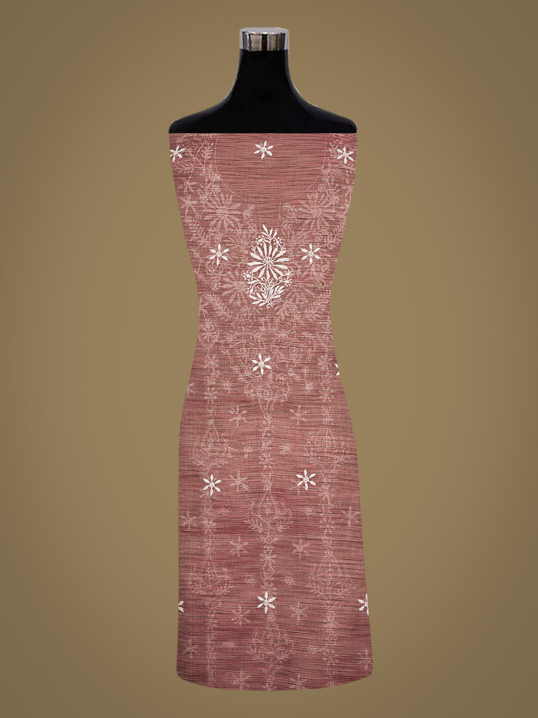 Ada Hand Embroidered Dusty Pink Tissue Lucknowi Chikankari Unstitched Kurta Dupatta Set 01A991631