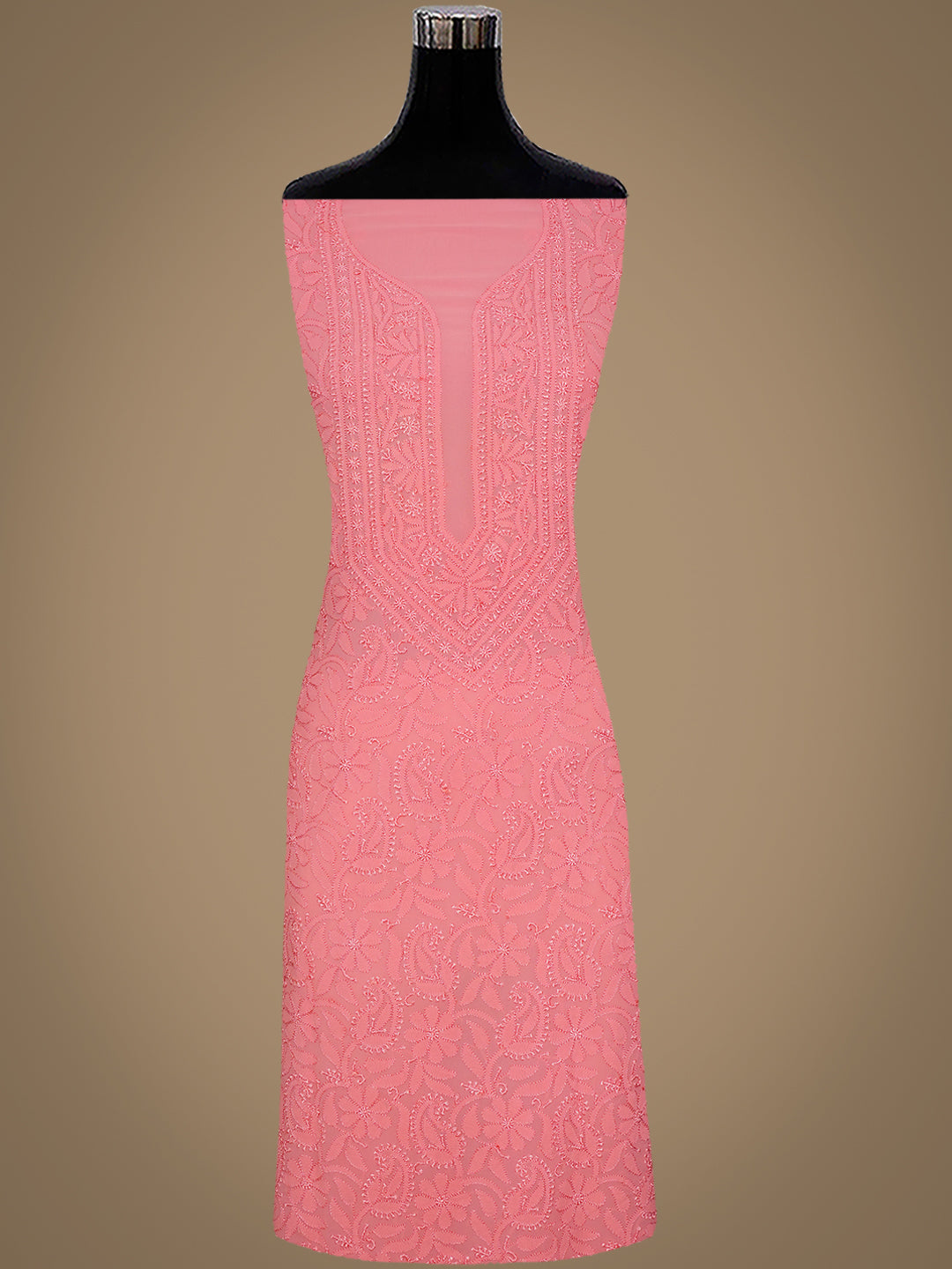 Ada Hand Embroidered Dusty Pink Viscose Georgette Lucknowi Chikankari Unstitched Kurta Dupatta Set 01A984102