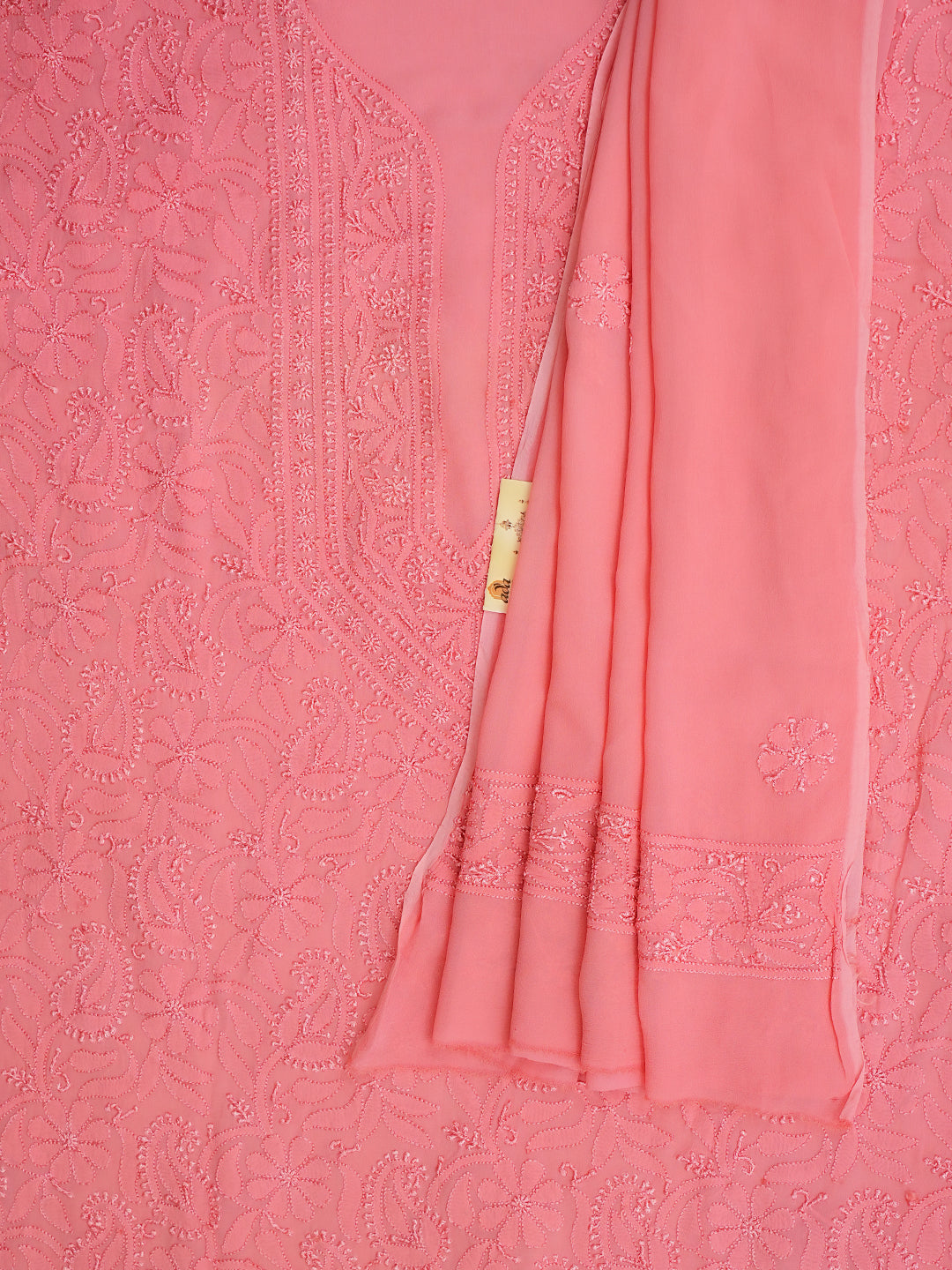 Ada Hand Embroidered Dusty Pink Viscose Georgette Lucknowi Chikankari Unstitched Kurta Dupatta Set 01A984102