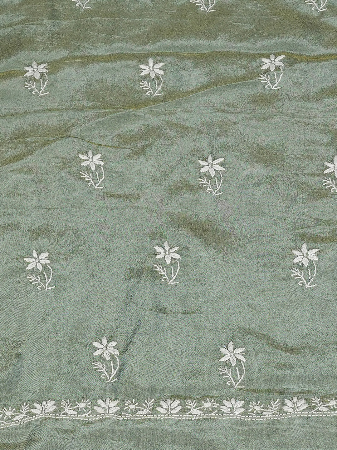 Ada Hand Embroidered Dusty Teal Tissue Lucknowi Chikankari Unstitched Kurta Dupatta Set With Cutdana Work 01A989900