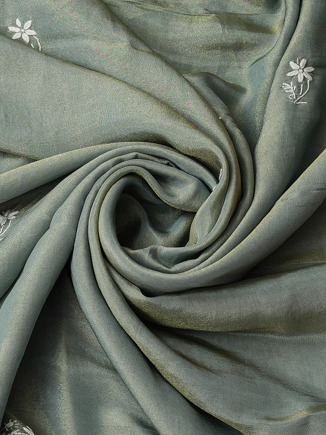 Ada Hand Embroidered Dusty Teal Tissue Lucknowi Chikankari Unstitched Kurta Dupatta Set With Cutdana Work 01A989900