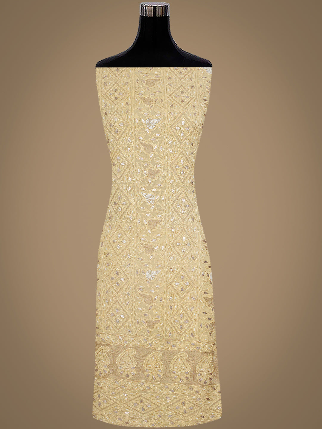 Ada Hand Embroidered Dusty Yellow Viscose Georgette Lucknowi Chikankari Unstitched Kurta Dupatta With Gota Patti Work 01A962454
