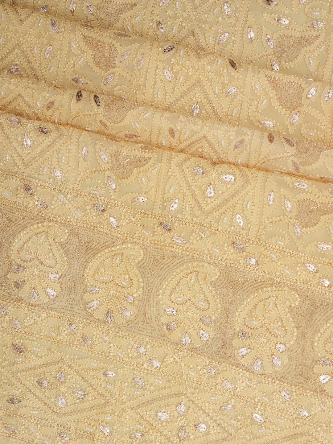 Ada Hand Embroidered Dusty Yellow Viscose Georgette Lucknowi Chikankari Unstitched Kurta Dupatta With Gota Patti Work 01A962454