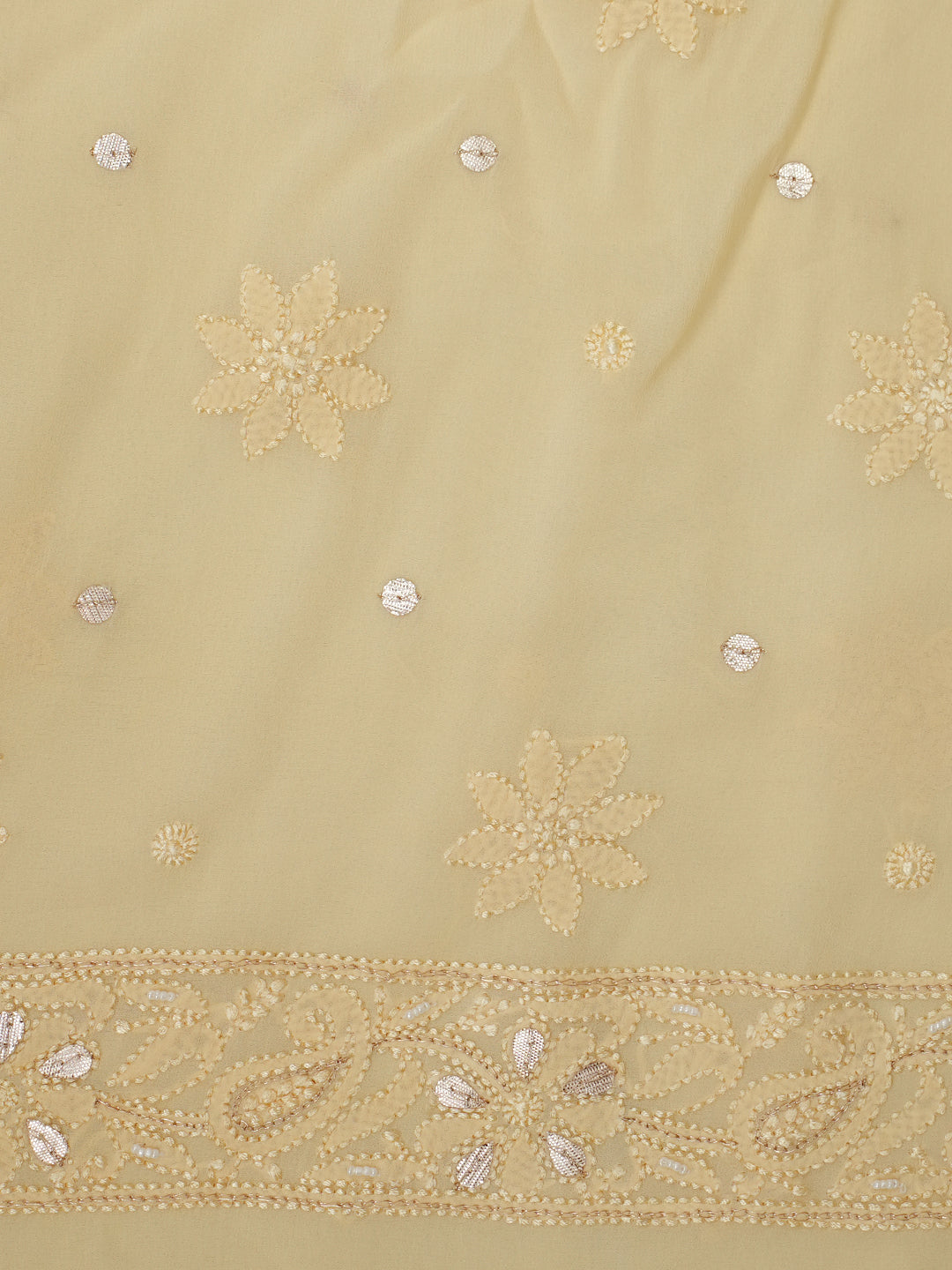 Ada Hand Embroidered Dusty Yellow Viscose Georgette Lucknowi Chikankari Unstitched Kurta Dupatta With Gota Patti Work 01A962454