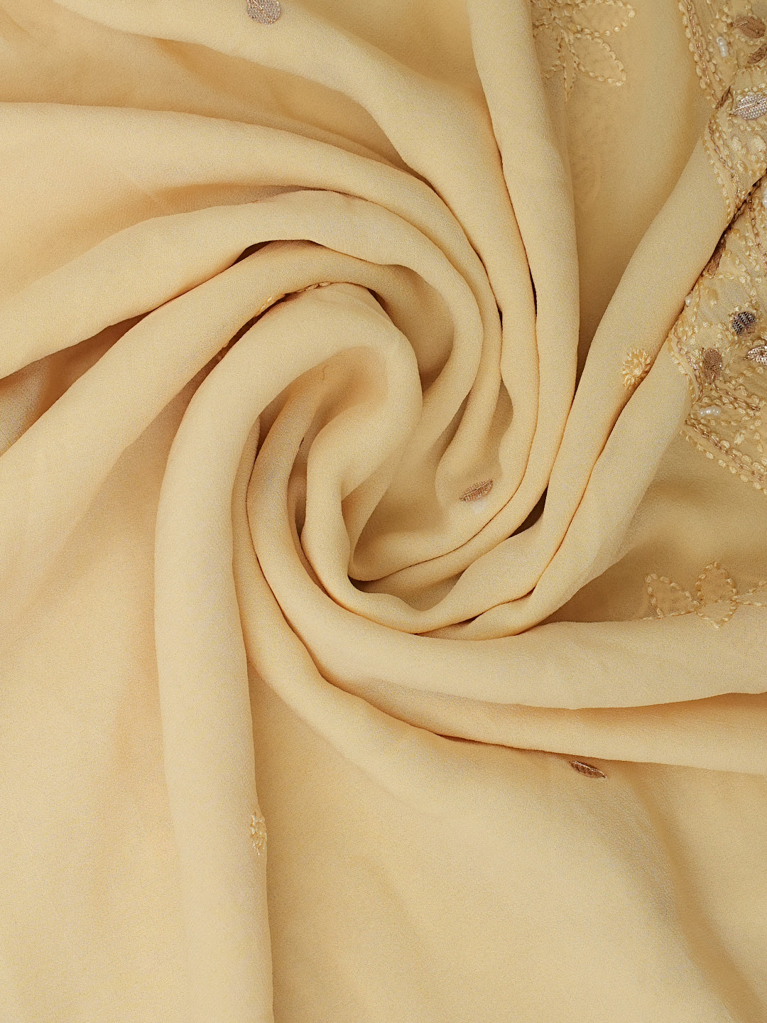Ada Hand Embroidered Dusty Yellow Viscose Georgette Lucknowi Chikankari Unstitched Kurta Dupatta With Gota Patti Work 01A962454
