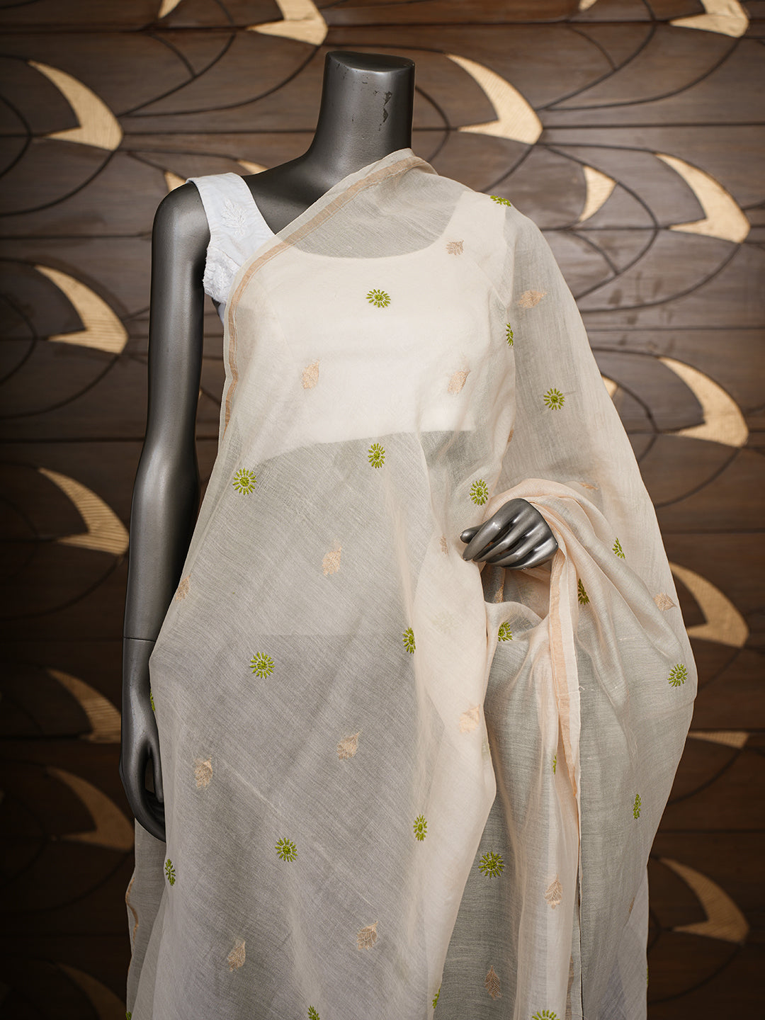 Ada Hand Embroidered Fawn Chanderi Lucknowi Chikankari Dupatta 07A501134