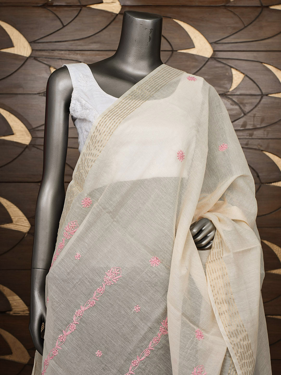 Ada Hand Embroidered Fawn Chanderi Lucknowi Chikankari Dupatta 07A501221