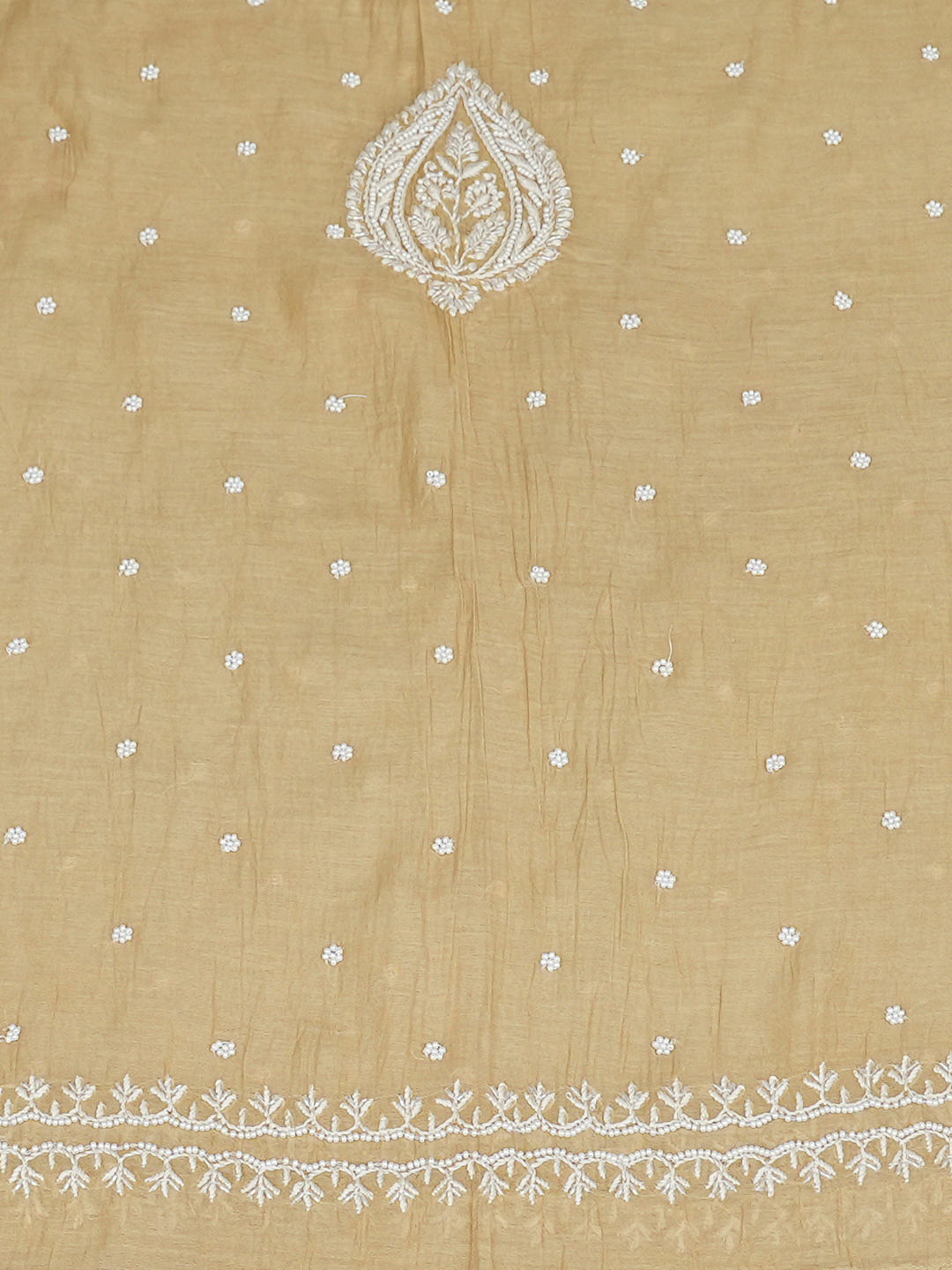 Ada Hand Embroidered Fawn Chanderi Lucknowi Chikankari Unstitched Kurta Dupatta Set With Pearl Work 01A987032