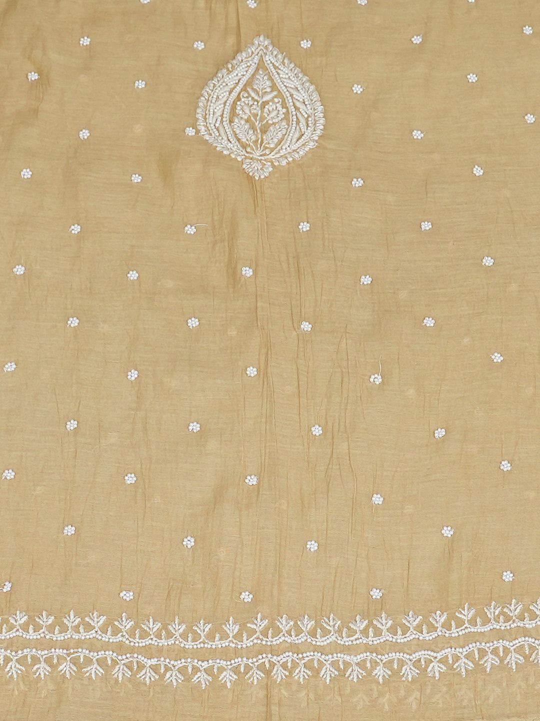 Ada Hand Embroidered Fawn Chanderi Lucknowi Chikankari Semi-Stitched Kurta Dupatta set with Pearl, Sequinned & Cutdana Work 01A987032