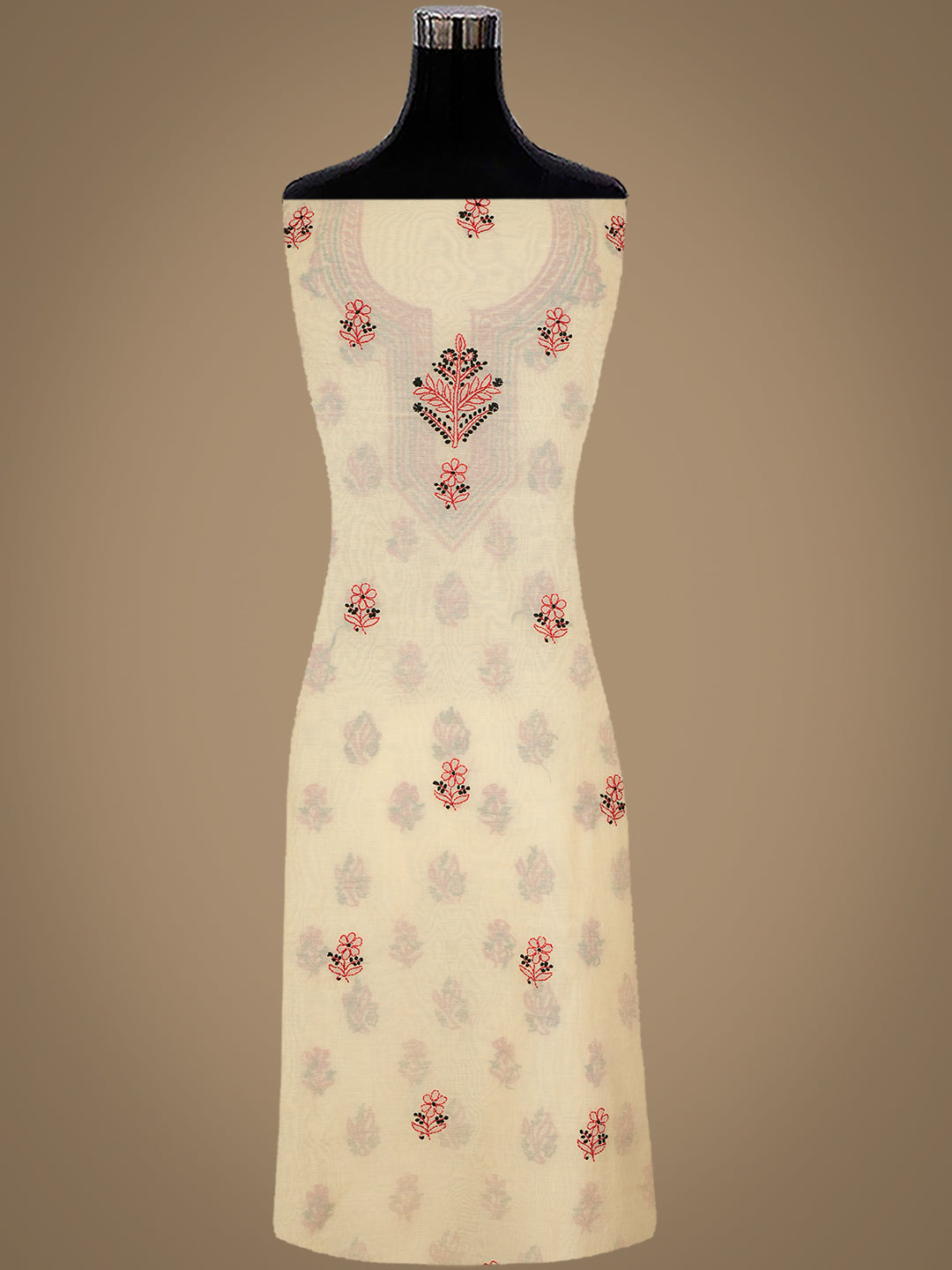 Ada Hand Embroidered Fawn Chanderi Lucknowi Chikankari Unstitched Kurta Dupatta Set 01A766915