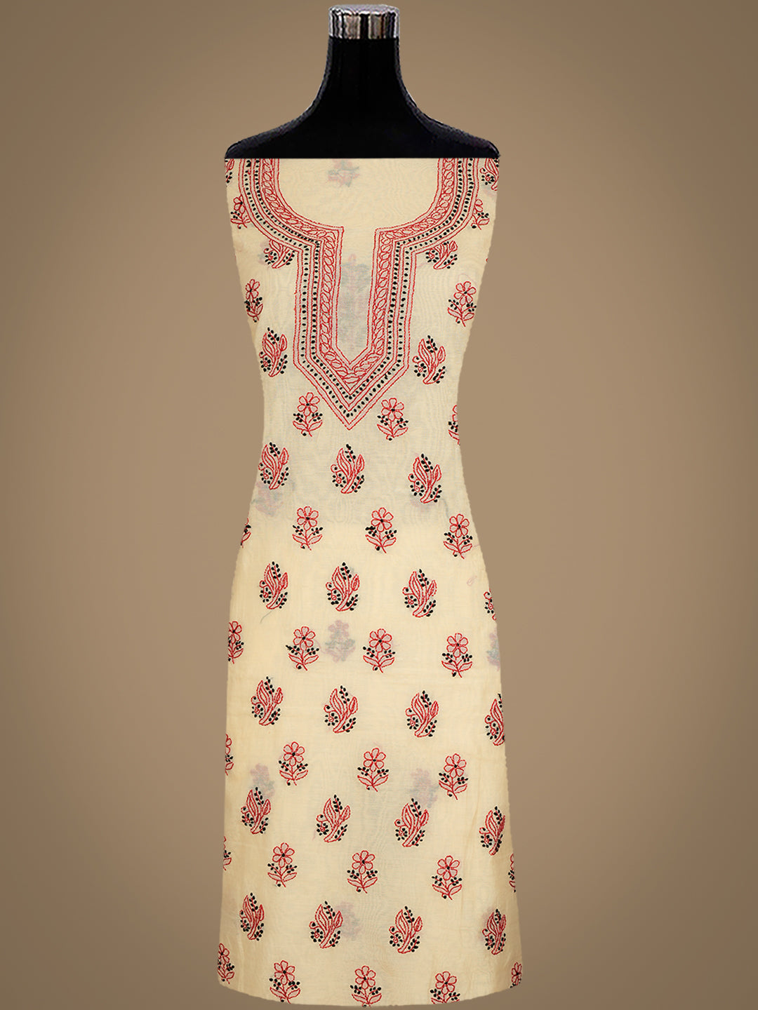 Ada Hand Embroidered Fawn Chanderi Lucknowi Chikankari Unstitched Kurta Dupatta Set 01A766915
