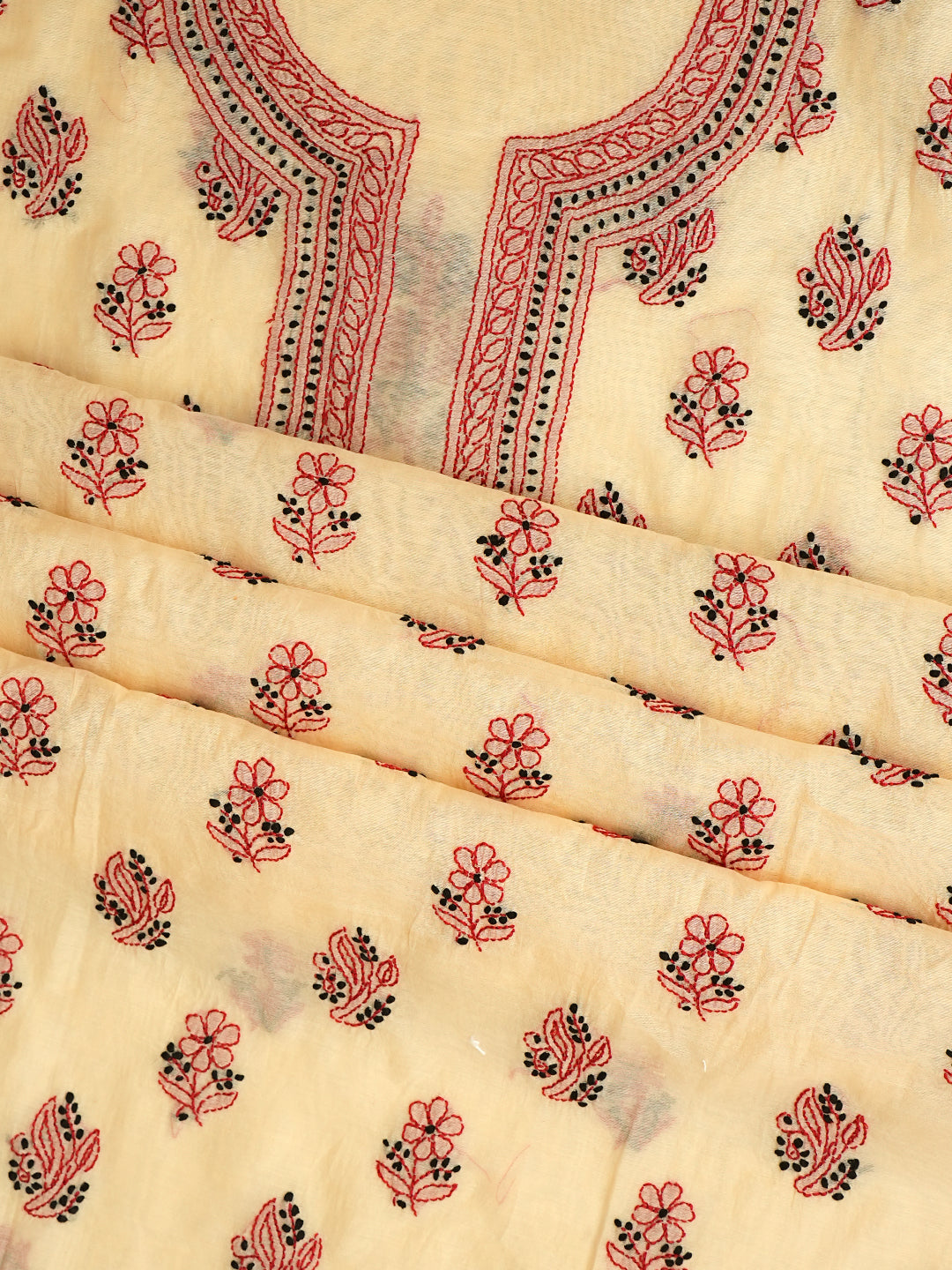 Ada Hand Embroidered Fawn Chanderi Lucknowi Chikankari Unstitched Kurta Dupatta Set 01A766915