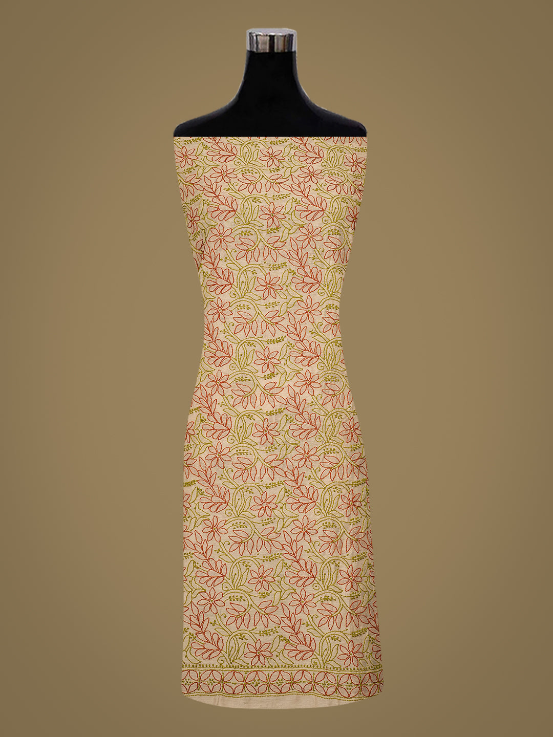 Ada Hand Embroidered Fawn Chanderi Lucknowi Chikankari Unstitched Kurta Dupatta Set 01A980142