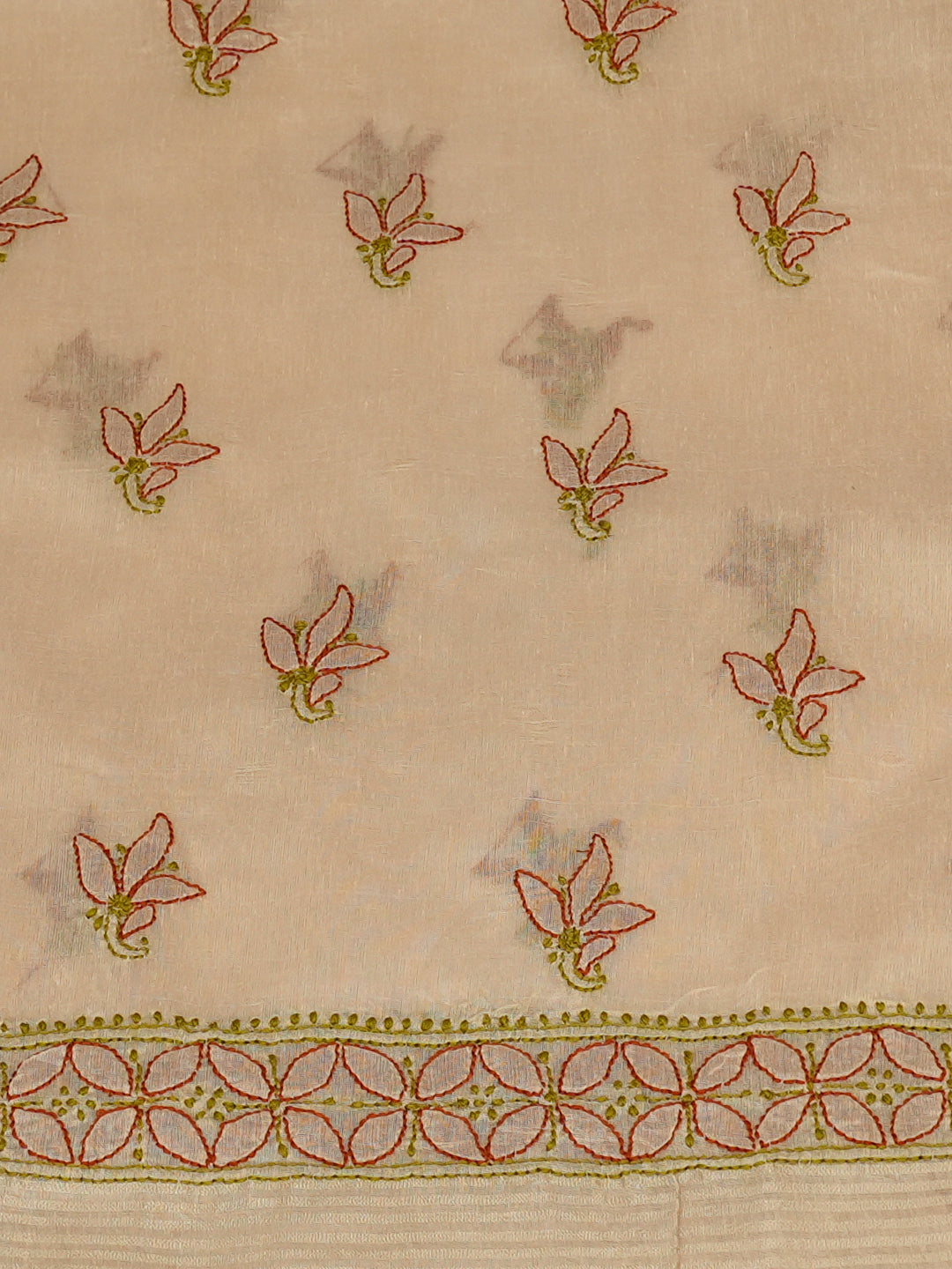 Ada Hand Embroidered Fawn Chanderi Lucknowi Chikankari Unstitched Kurta Dupatta Set 01A980142