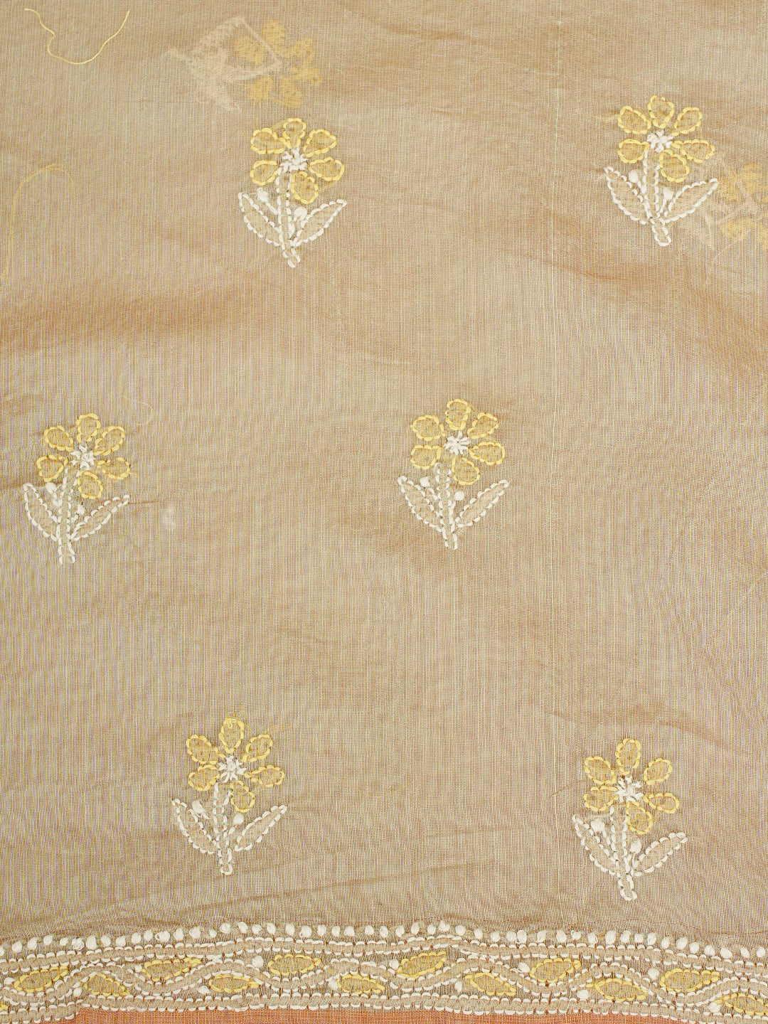 Ada Hand Embroidered Fawn Chanderi Lucknowi Chikankari Unstitched Kurta Dupatta Set 01A999179