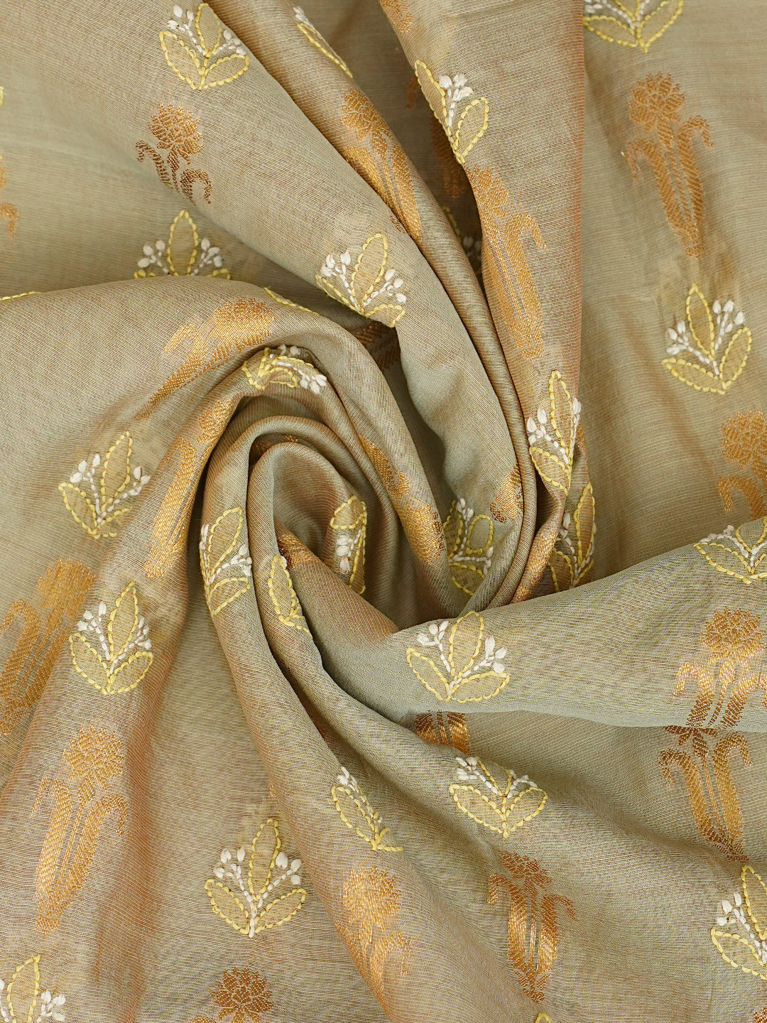 Ada Hand Embroidered Fawn Chanderi Lucknowi Chikankari Unstitched Kurta Dupatta Set 01A999179