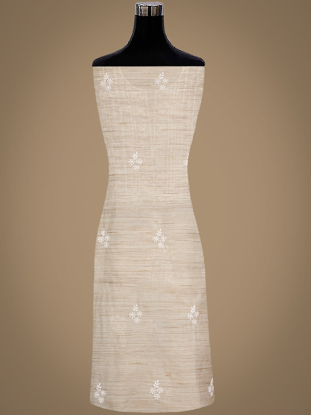 Ada Hand Embroidered Fawn Chanderi Lucknowi Chikankari Unstitched Kurta Dupatta Set 07A501051