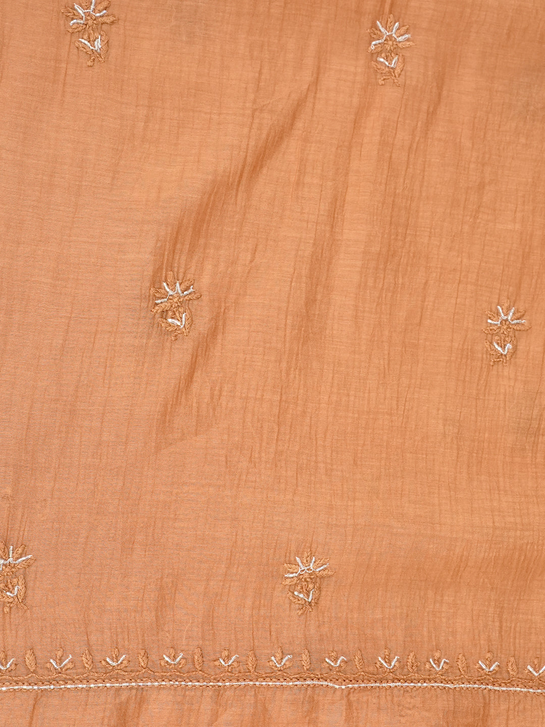 Ada Hand Embroidered Light Brown Chanderi Lucknowi Chikankari Unstitched Kurta Dupatta Set With Cutdana Work 01A762752