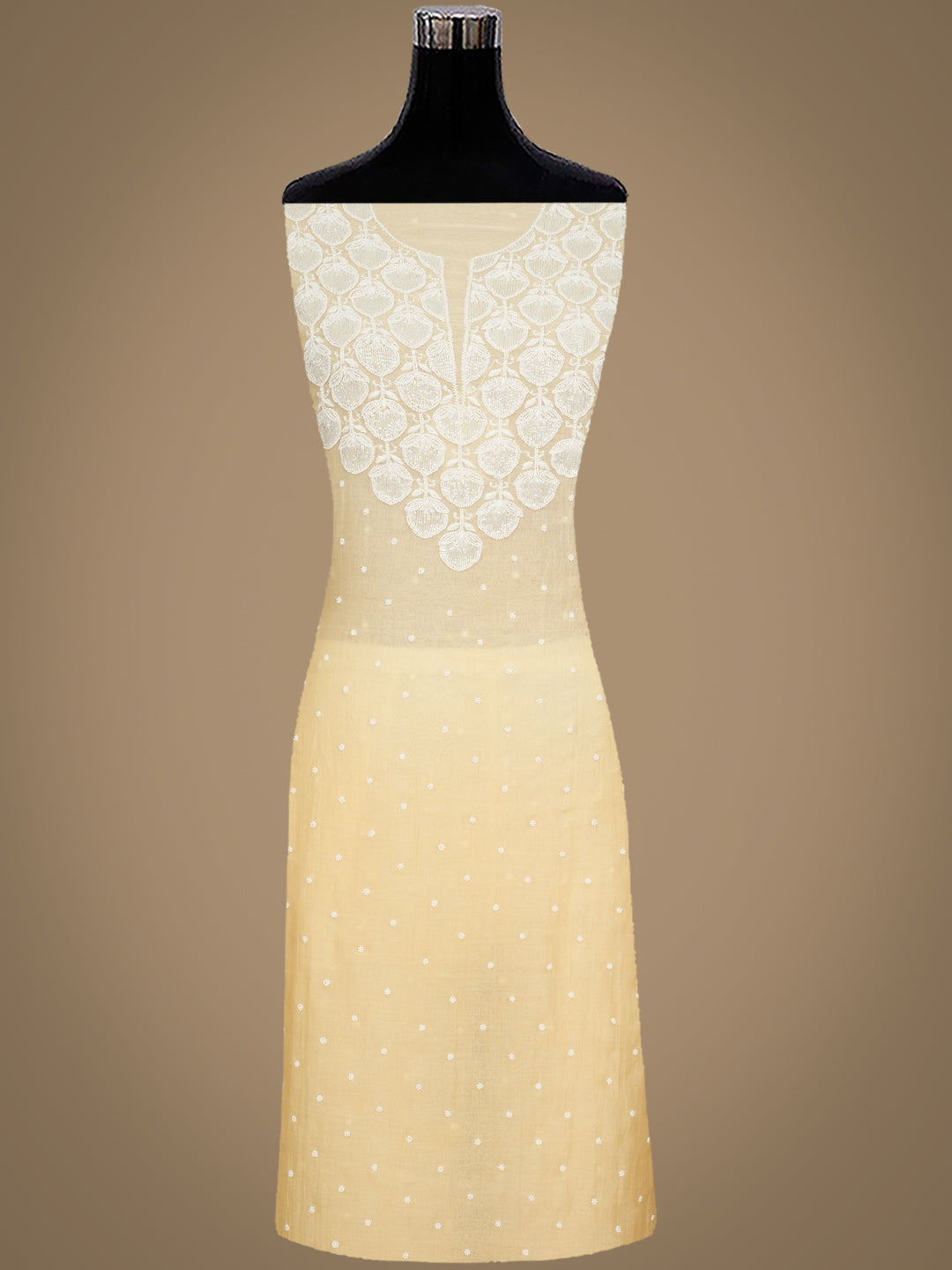 Ada Hand Embroidered Fawn Chanderi Lucknowi Chikankari Unstitched Kurta Dupatta Set With Cutdana Work 01A989935