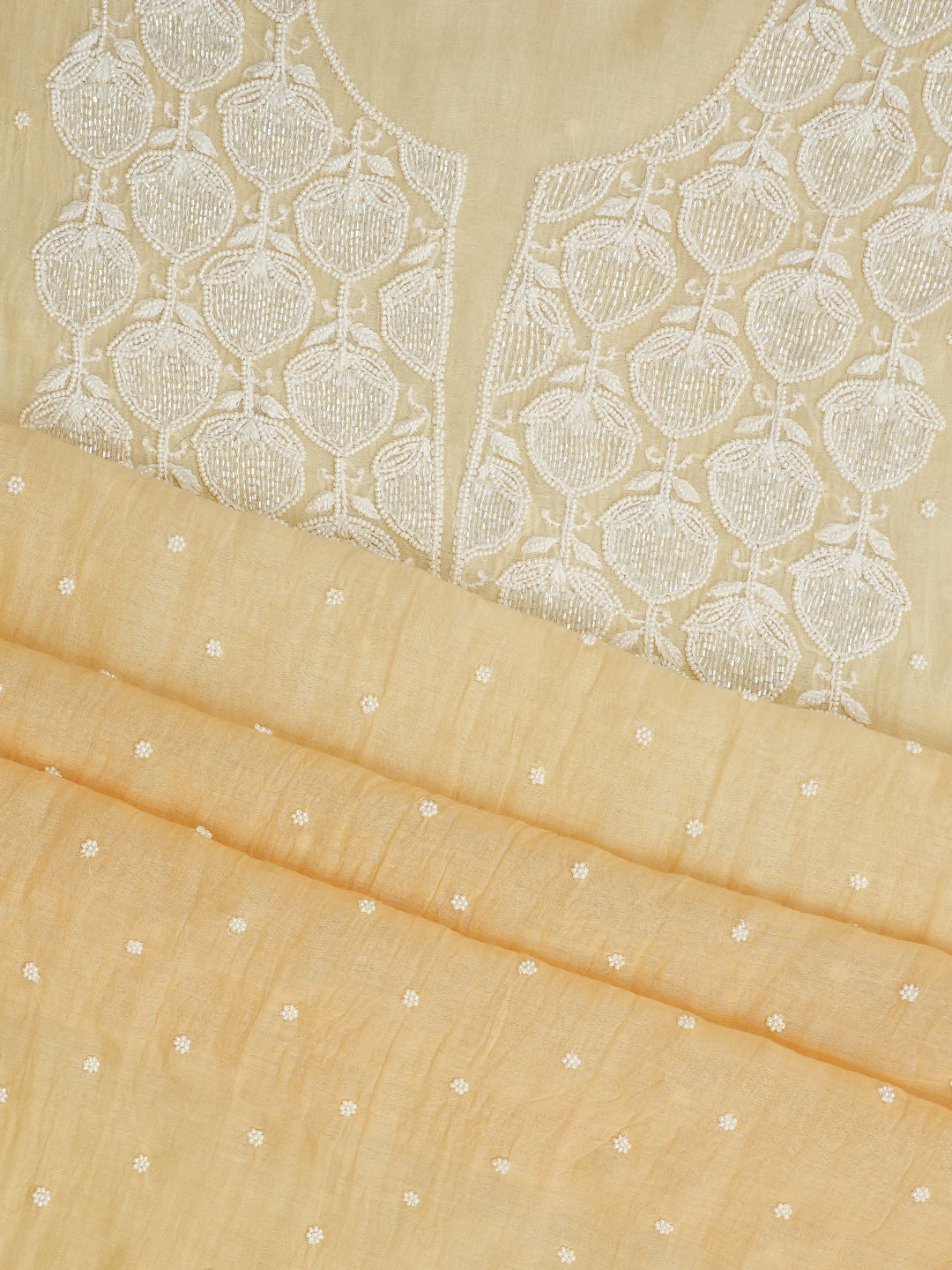 Ada Hand Embroidered Fawn Chanderi Lucknowi Chikankari Unstitched Kurta Dupatta Set With Cutdana Work 01A989935