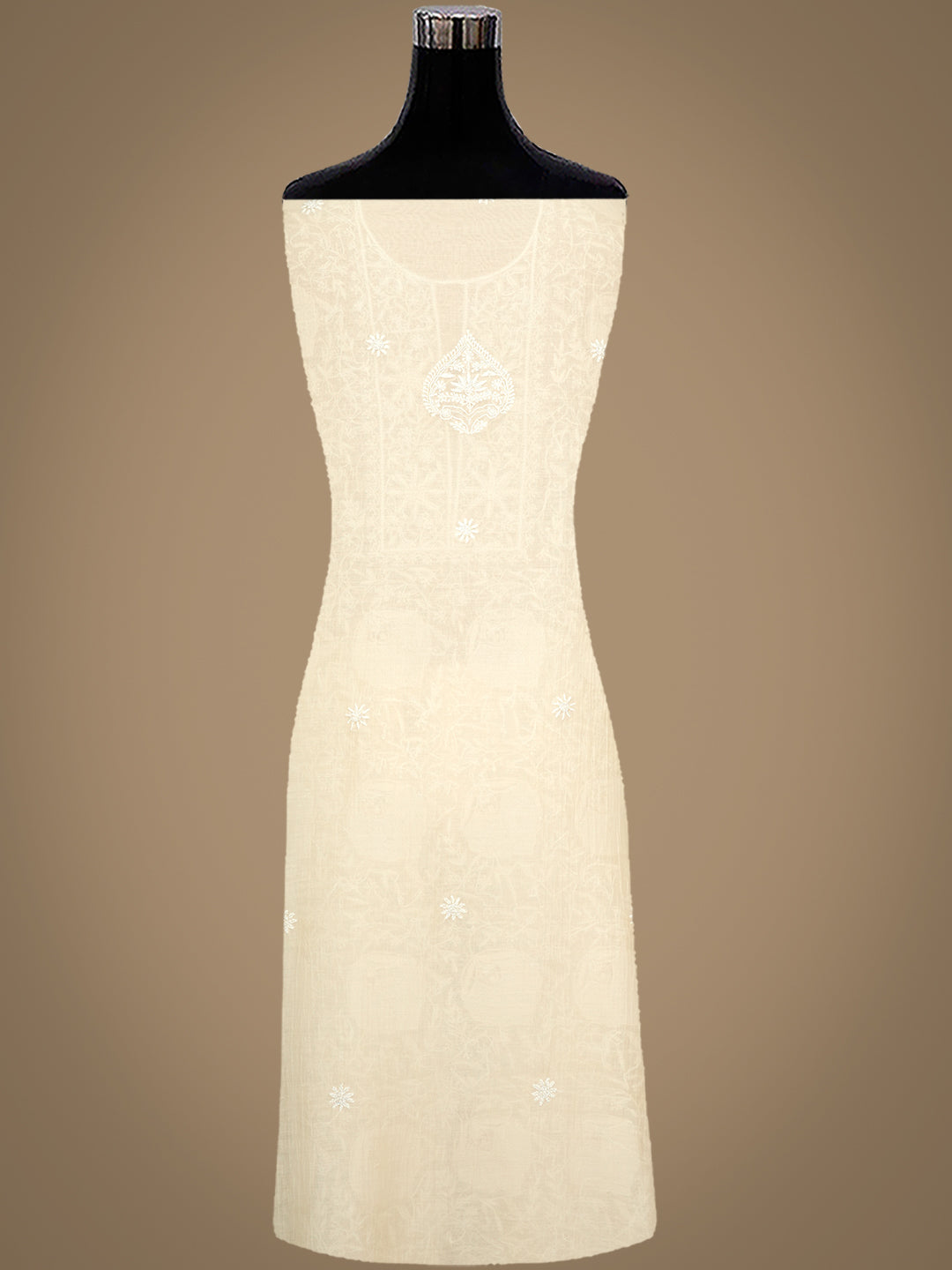 Ada Hand Embroidered Fawn Chanderi Lucknowi Chikankari Unstitched Kurta Dupatta Set With Pearl, Sequinned & Cutdana Work 01A1000561